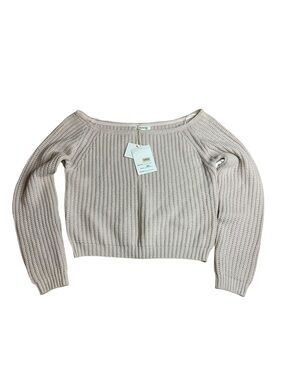 NWT Miracle USA Neutral Off-the-Shoulder Ribbed Knit Crop Sweater Size M/L